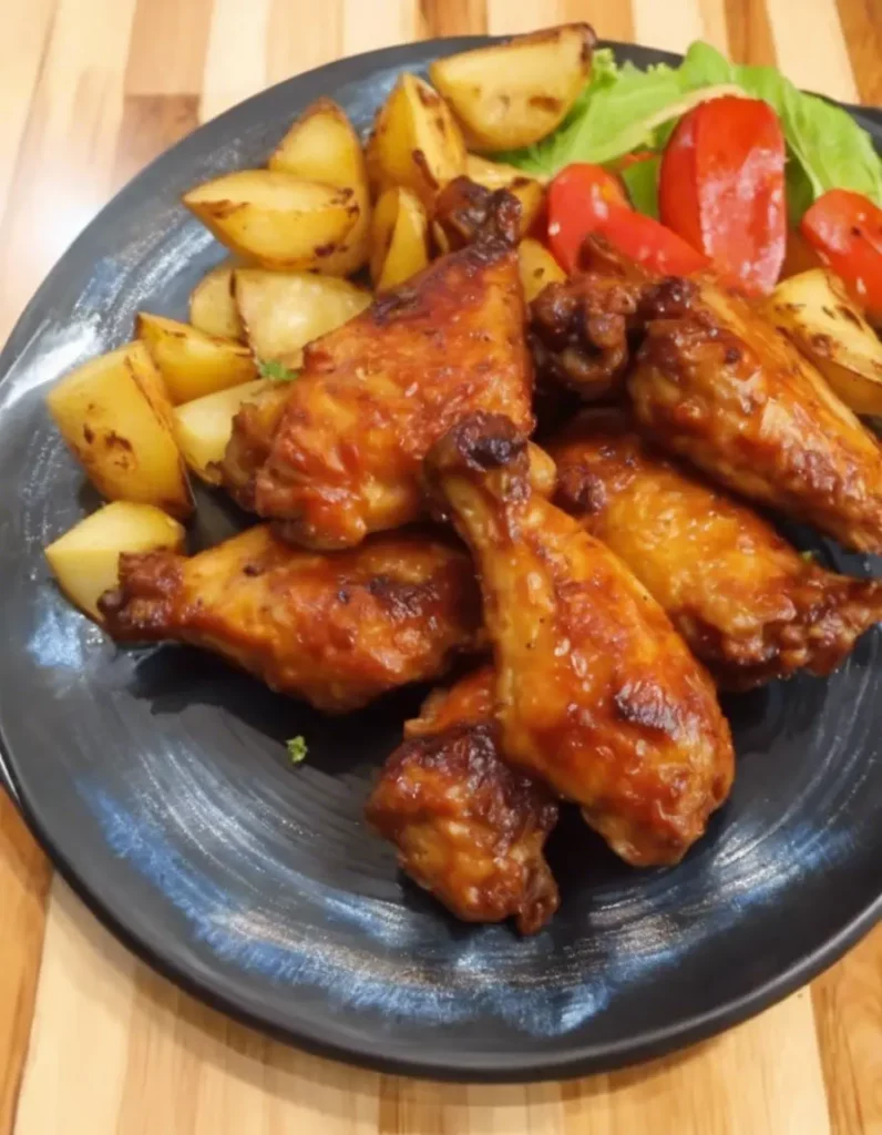 Bbq chicken wings roast potatoes and kachumbari
