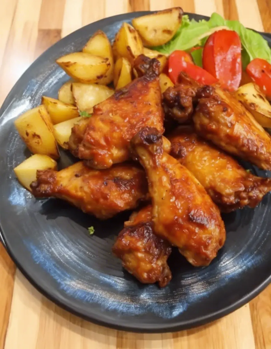 Bbq chicken wings roast potatoes and kachumbari