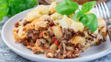 Beef bacon and baked pasta