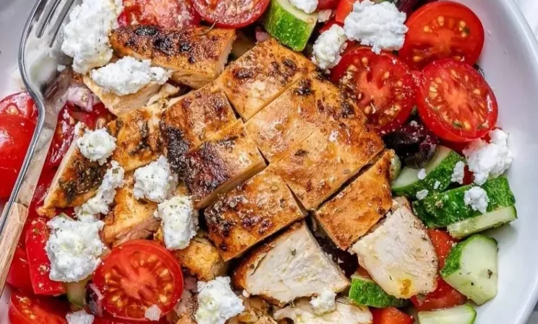 Greek Chicken Salad Rice Bowls