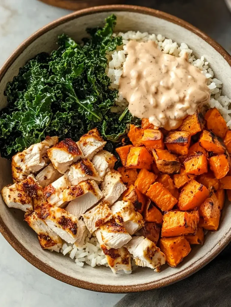 Roasted Chicken, Sweet Potato, and Kale Bowls