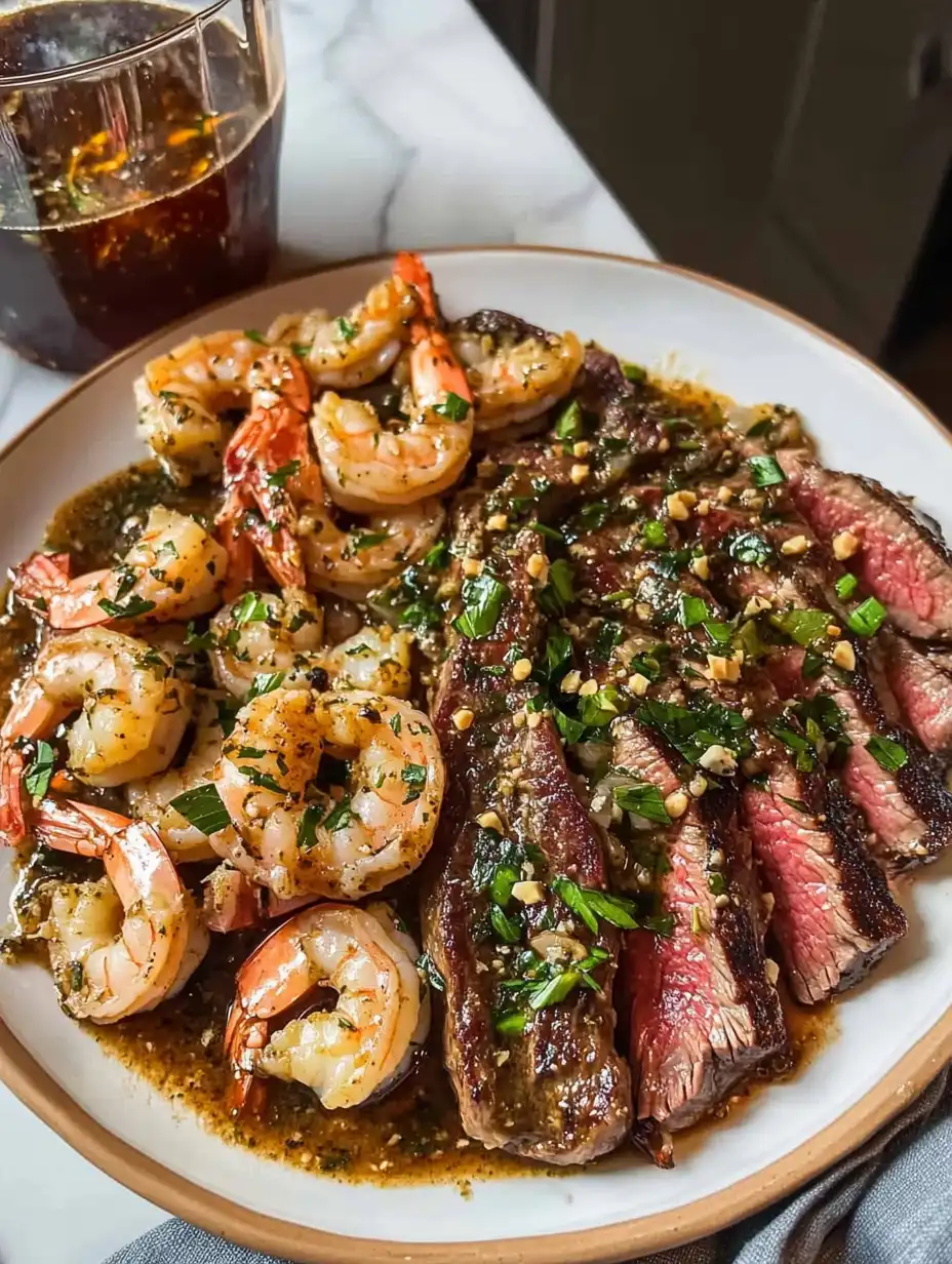 Garlic Butter Ribeye Steak And Shrimp