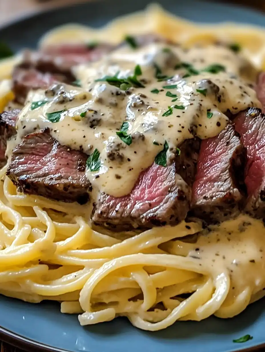 Savory Steak Gorgonzola Alfredo with Creamy Parmesan Sauce