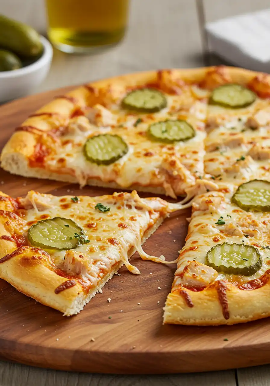 chicken pickle pizza freshly baked