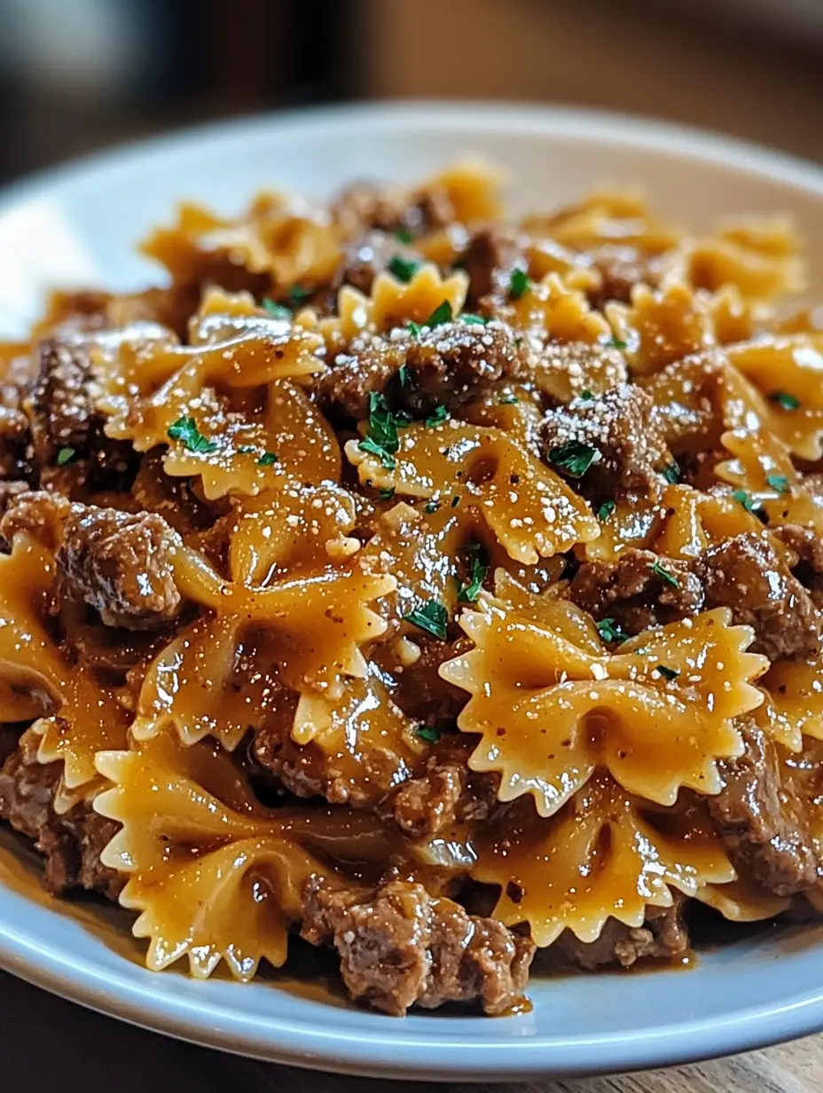 Cheesy Beef and Bowtie Pasta in Garlic Butter