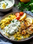 Dump-and-Bake Chicken Tzatziki and Rice