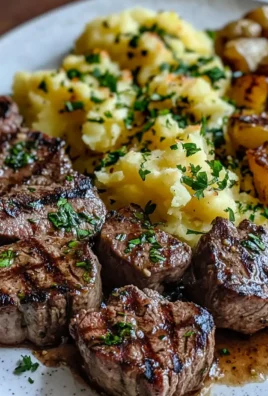 Garlic Butter Steak Bites and Cheesy Smashed Potatoes