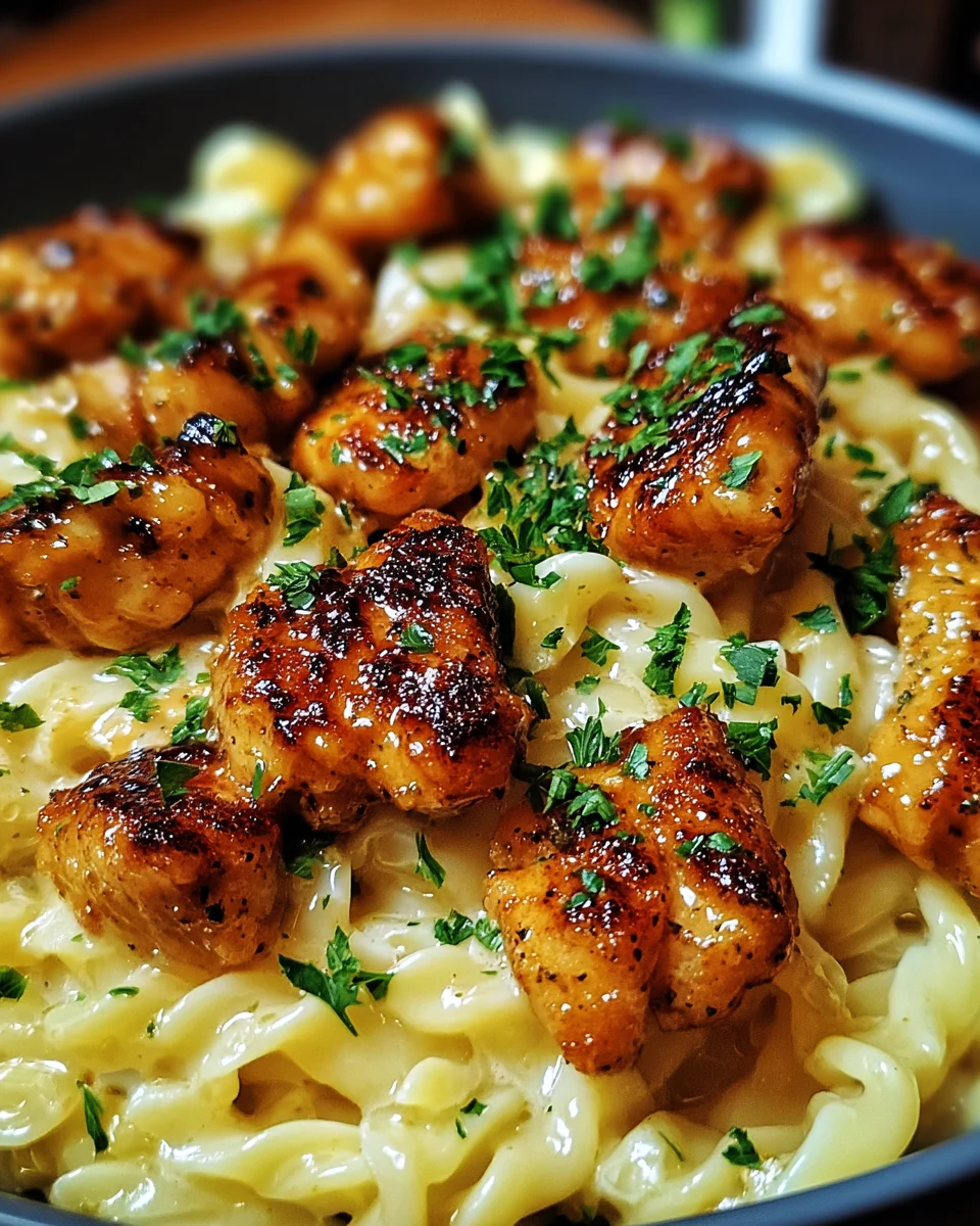 Garlic Butter Chicken Bites with Savory Creamy Parmesan Pasta
