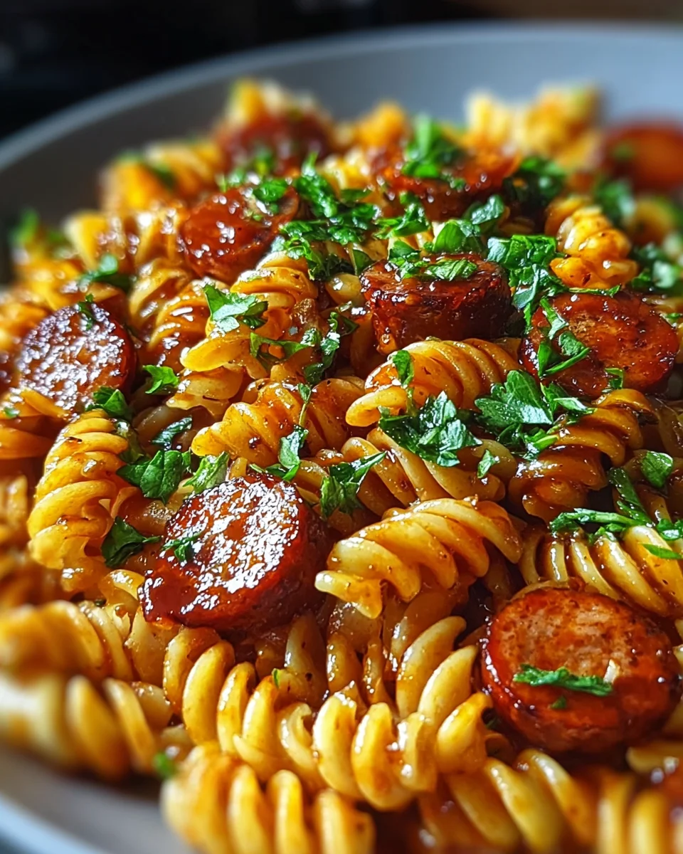 One-Skillet Spicy Honey BBQ Sausage & Pasta
