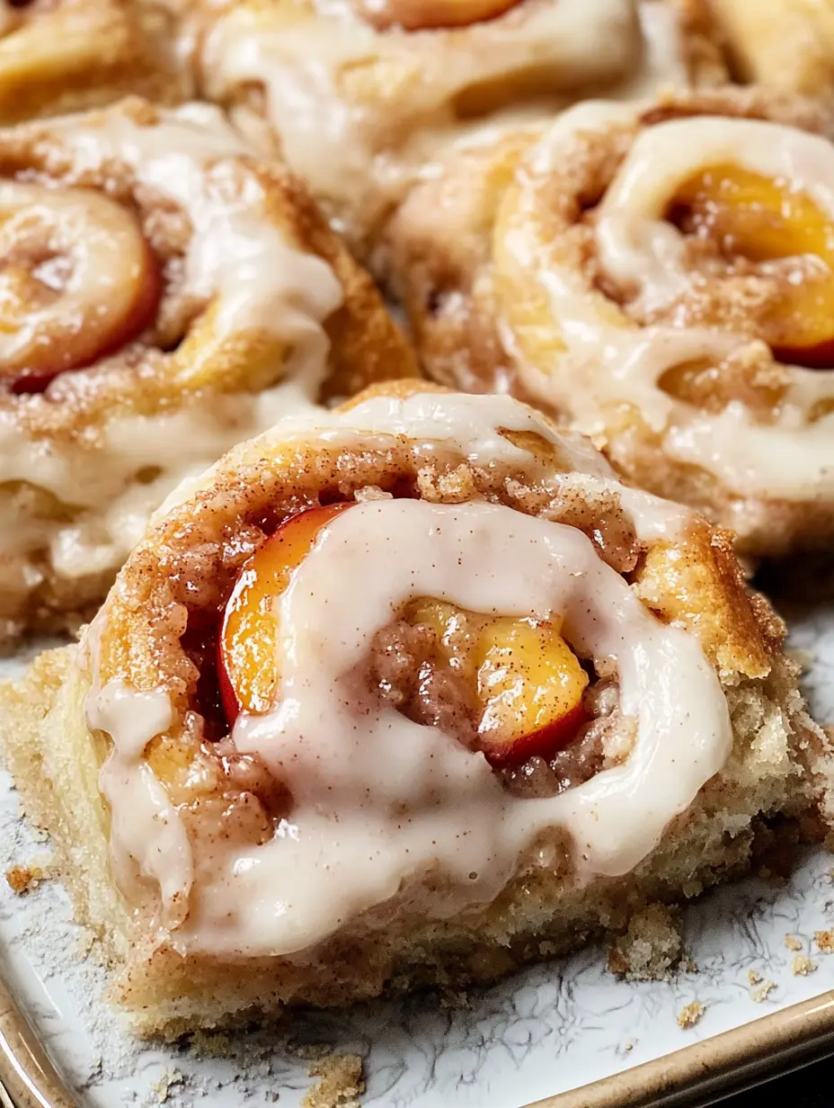 Peach Cobbler Cinnamon Rolls with Crumb Topping