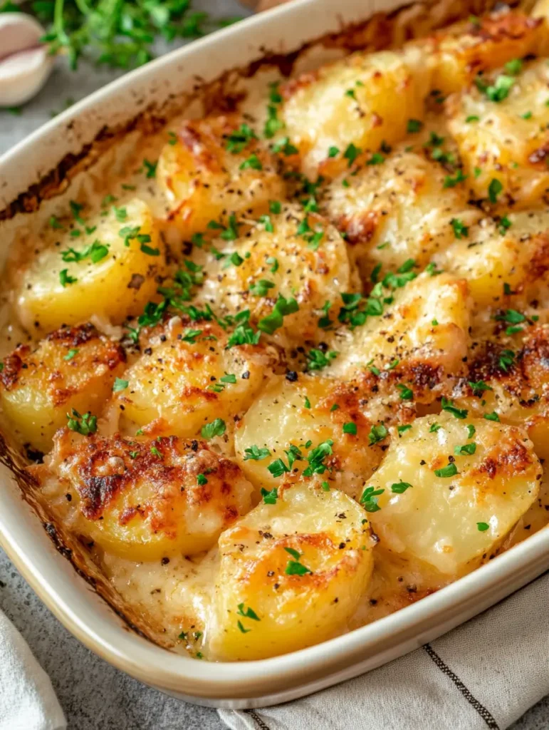 Roasted Garlic Potatoes au Gratin