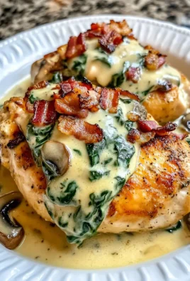 Smothered Chicken with Creamed Spinach, Bacon, and Mushrooms