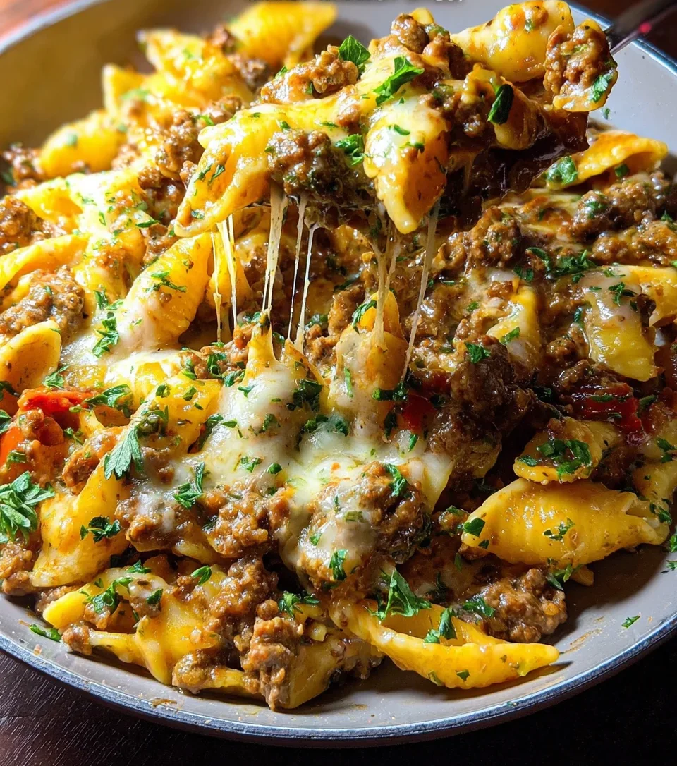 Cheesy Ground Beef Pasta Skillet