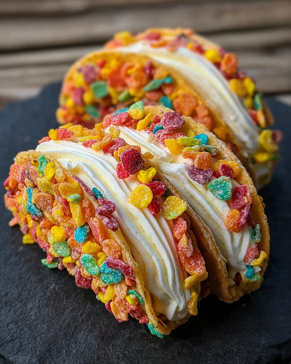 Fruity Pebbles Cheesecake Tacos