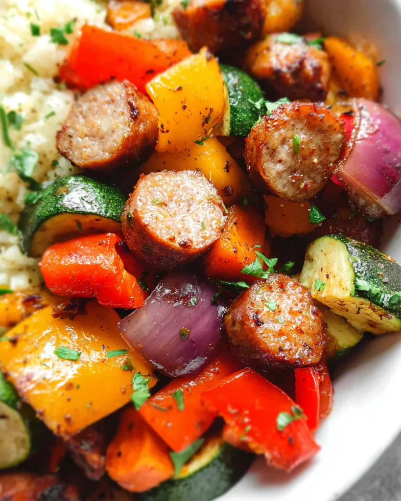 10 Minute Air Fryer Chicken Sausage and Veggies