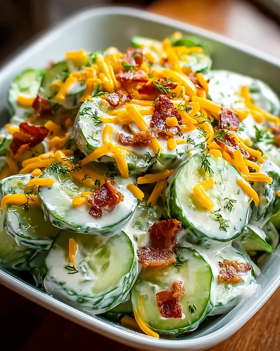 Creamy Cucumber Salad with Bacon and Cheese