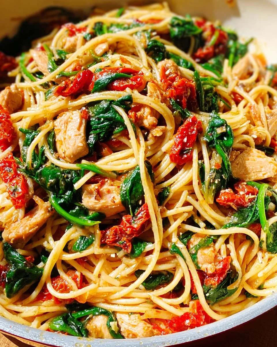 Tomato Spinach Chicken Spaghetti